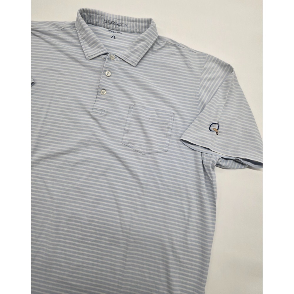B Draddy Polo Shirt Men XL White Blue‎ Stripe Golf Pima Cotton Polo Quail Hollow